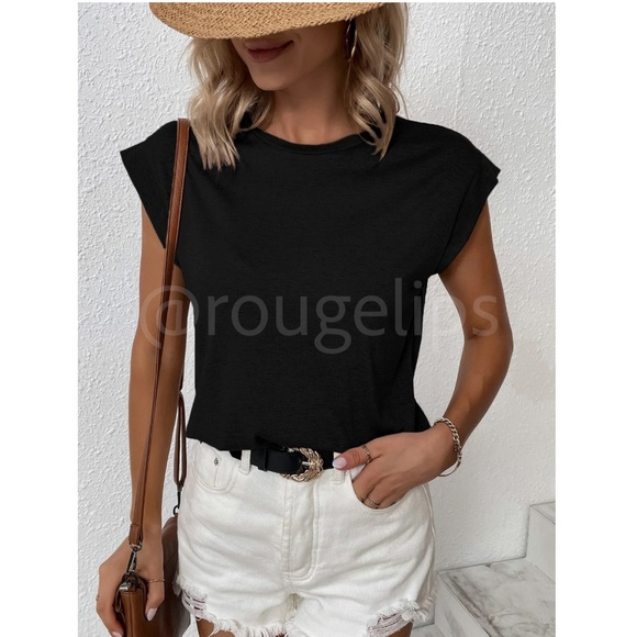 Black Crew Neck Muscle Tee Top - Picture 2 of 11